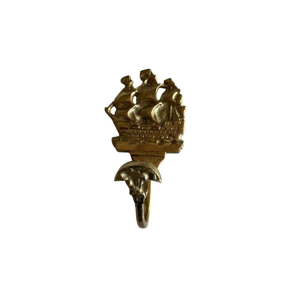 SRG Wall Hook Gold Brass Sailing Ship Nautical Vintage Made in Japan Galleon